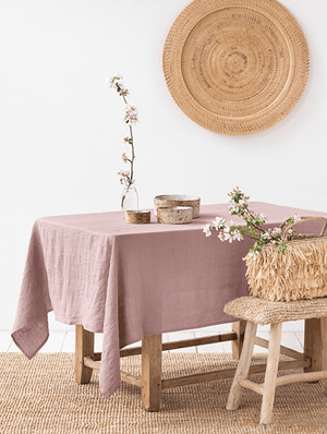 Vintage Pink Linen Tablecloth