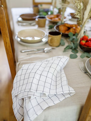 Checked Grey Linen Tea Towel