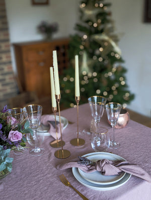 Vintage Pink Linen Tablecloth