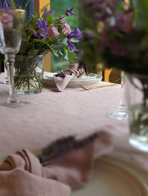 Vintage Pink Linen Tablecloth