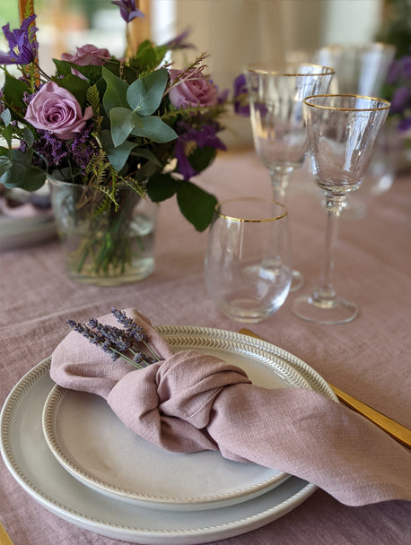 Vintage Pink Linen Tablecloth