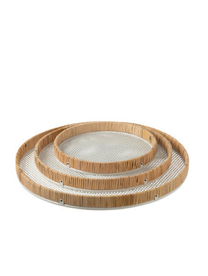 White Rattan Tray Set